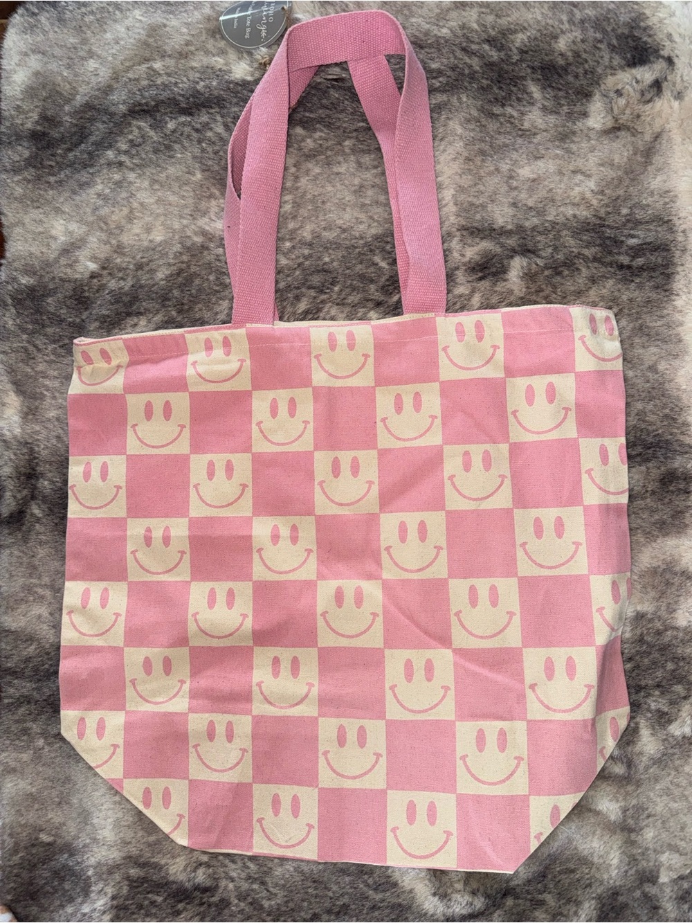 Boho Living Pink Smile Checkerboard Canvas Tote Bag - Unbranded